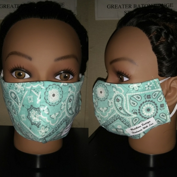 Mint Paisley Reusable Face Mask - Picture 1 of 3
